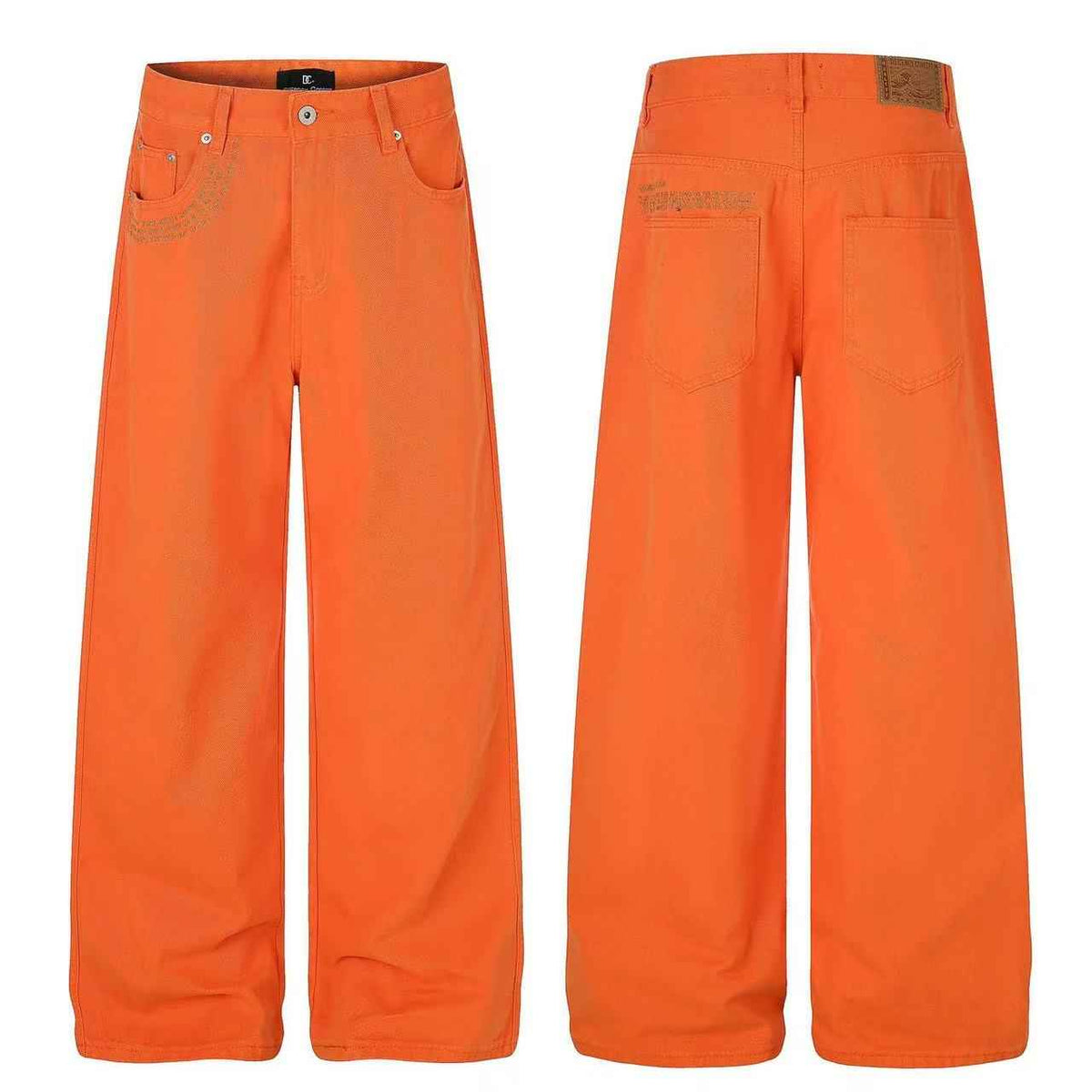 Solid Bright Orange Wide-Leg Jeans