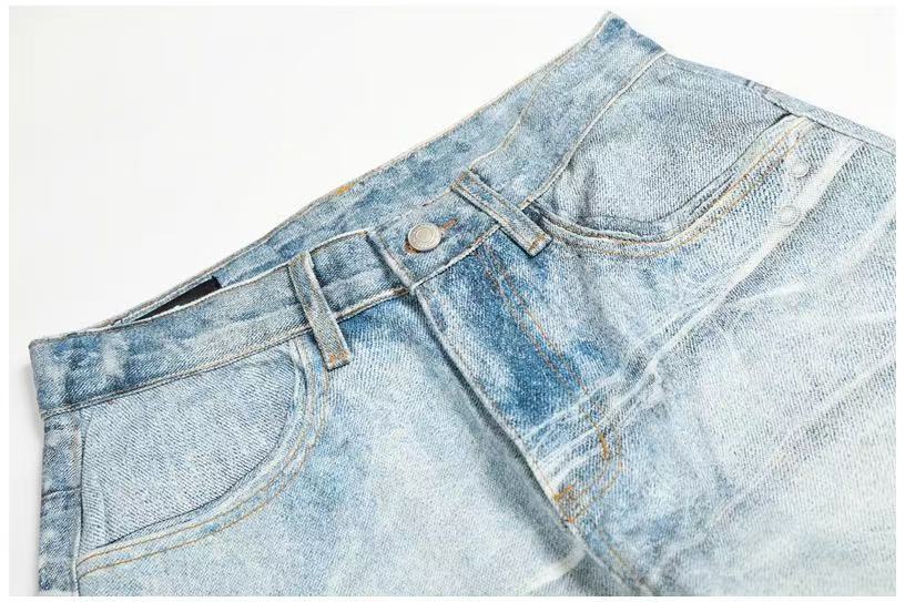 Textured Crackle Wash Rhinestone Baggy Jeans - OMYGOODS