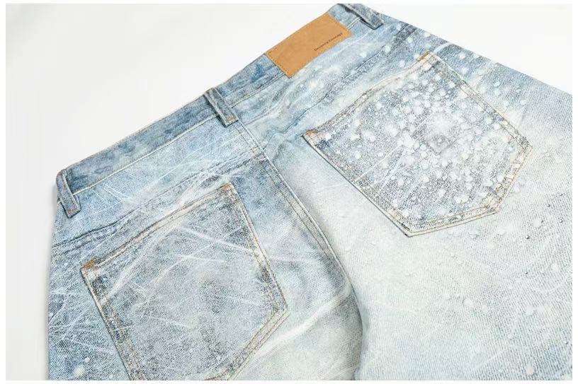 Textured Crackle Wash Rhinestone Baggy Jeans - OMYGOODS