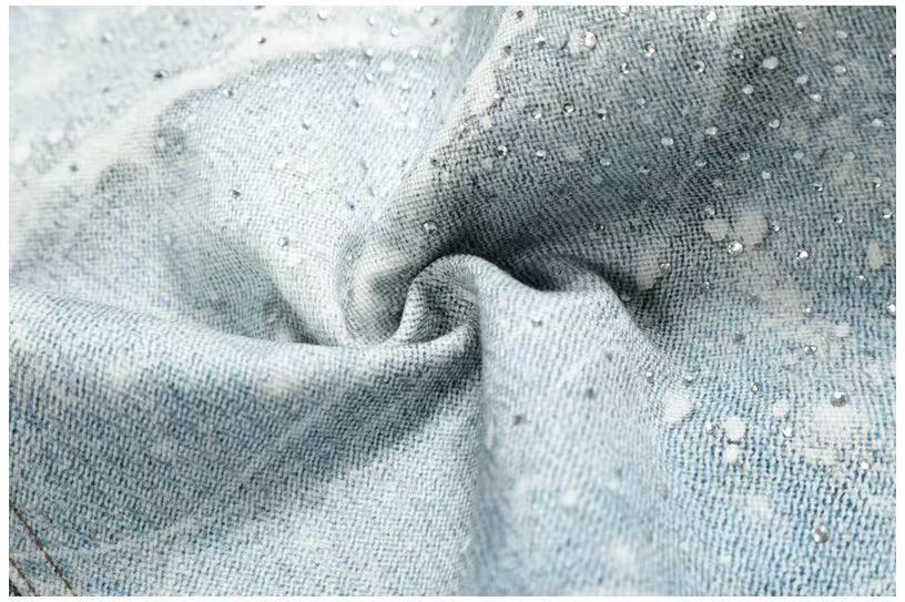 Textured Crackle Wash Rhinestone Baggy Jeans - OMYGOODS