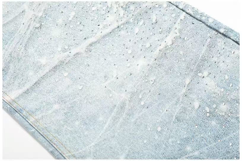Textured Crackle Wash Rhinestone Baggy Jeans - OMYGOODS