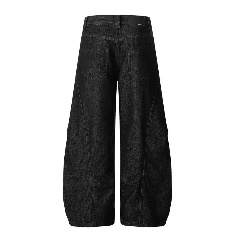 Black Seam Curved Baggy Jeans - OMYGOODS