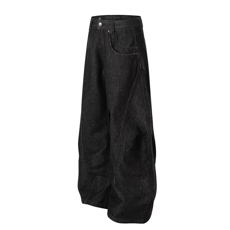 Black Seam Curved Baggy Jeans - OMYGOODS