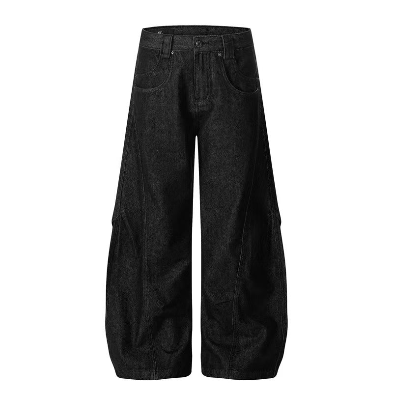 Black Seam Curved Baggy Jeans - OMYGOODS