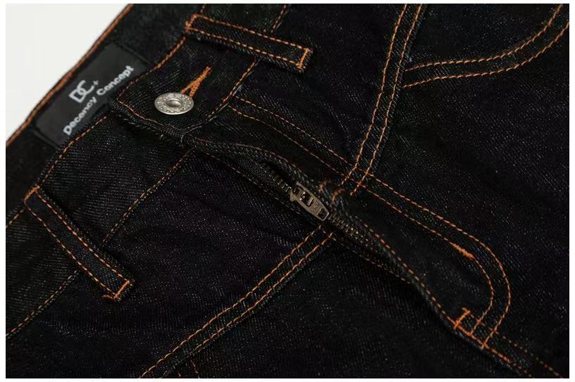 Contrast Stitch Raw Black Baggy Jeans - OMYGOODS