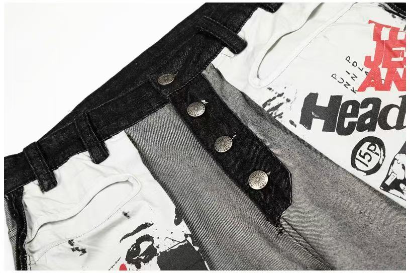 Deconstructed Reverse Wear Graphic Patch Wide-Leg Jeans - OMYGOODS