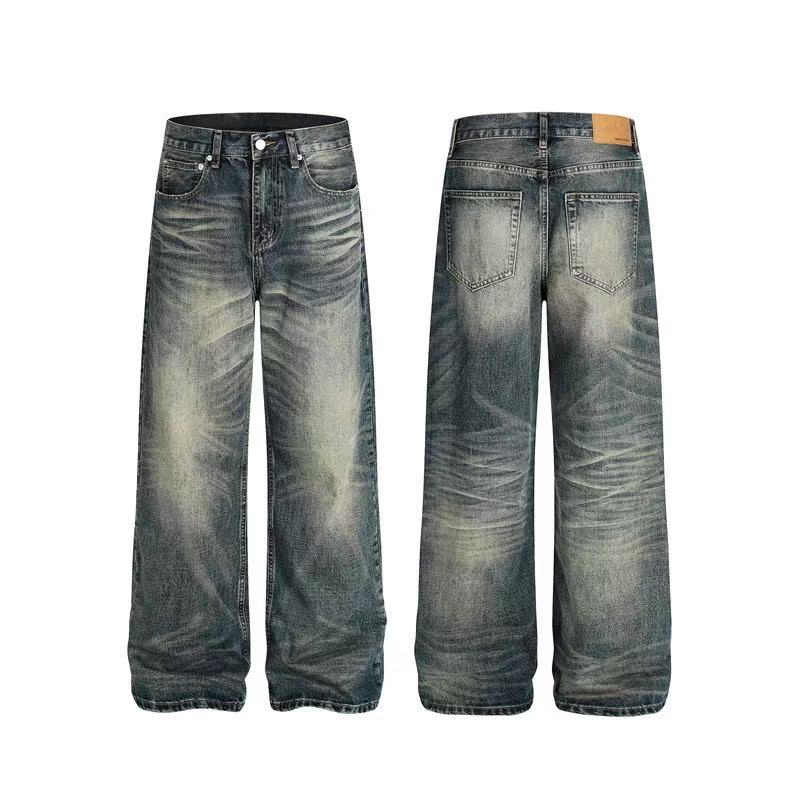 Vintage Whisker Faded Wash Wide-Leg Jeans - OMYGOODS