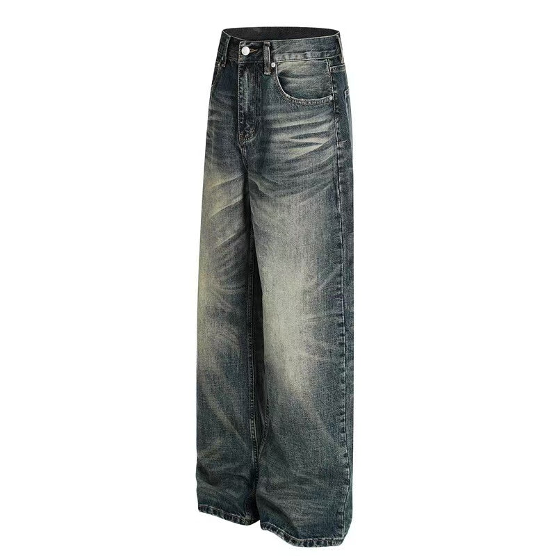 Vintage Whisker Faded Wash Wide-Leg Jeans - OMYGOODS
