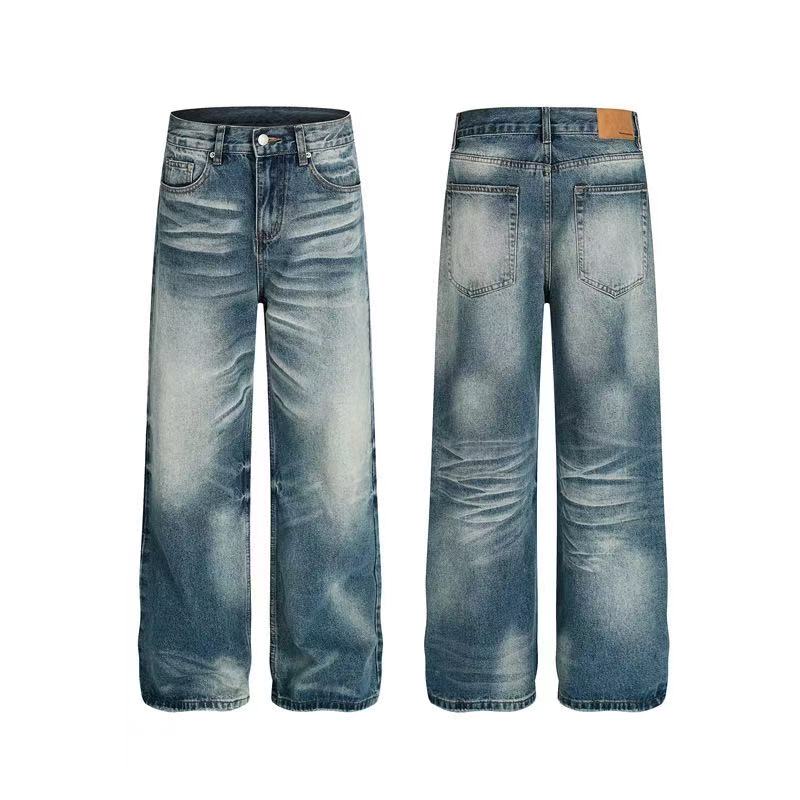 Whisker Faded Wash Wide-Leg Jeans - OMYGOODS