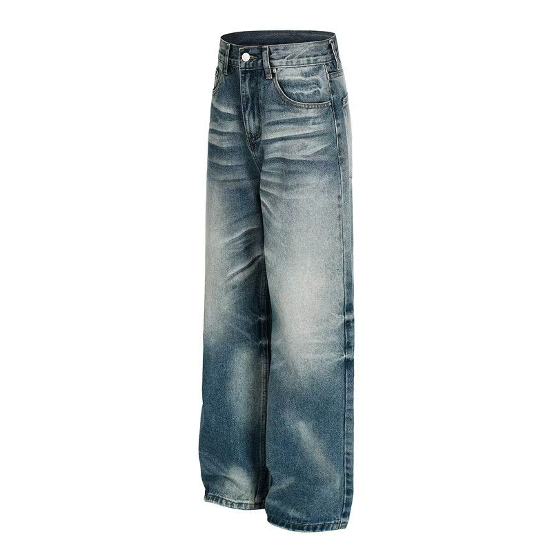 Whisker Faded Wash Wide-Leg Jeans - OMYGOODS