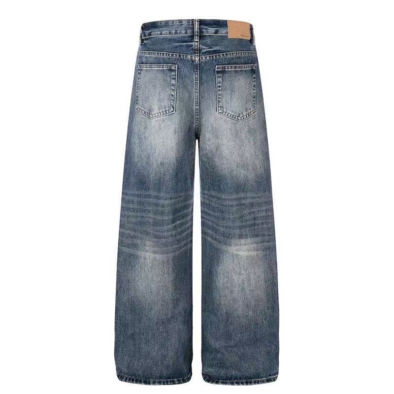 Distressed Ripped Whisker Wash Wide-Leg Jeans - OMYGOODS