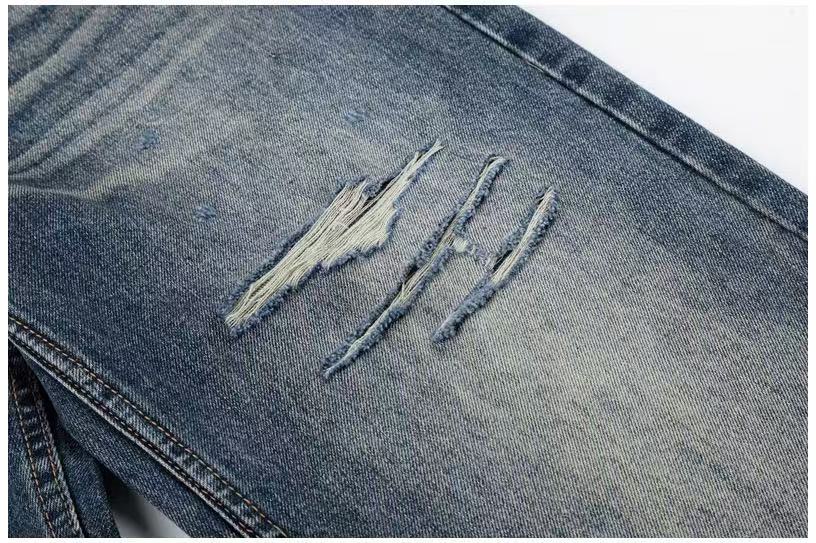 Distressed Ripped Whisker Wash Wide-Leg Jeans - OMYGOODS