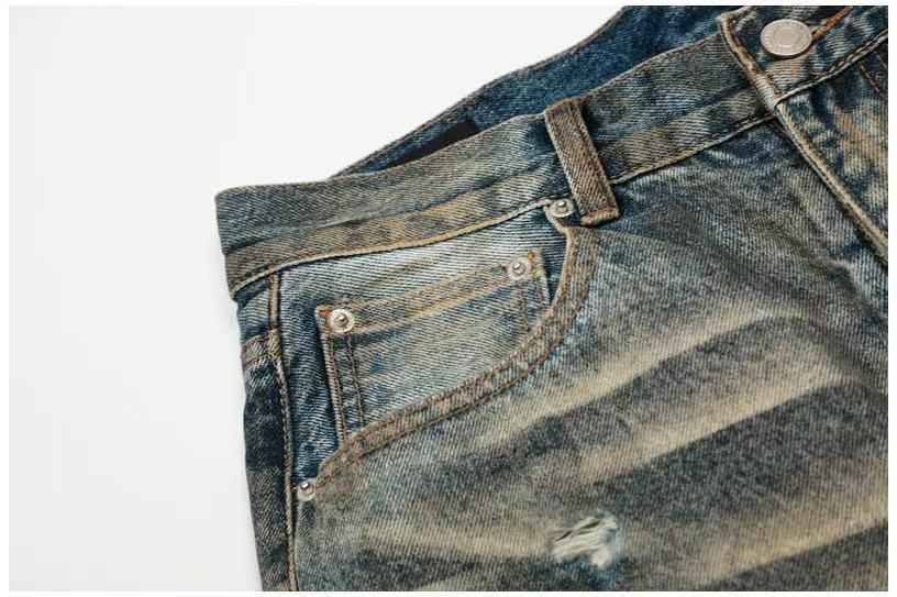 Heavy Destroyed Distressed Mud Wash Wide-Leg Jeans
