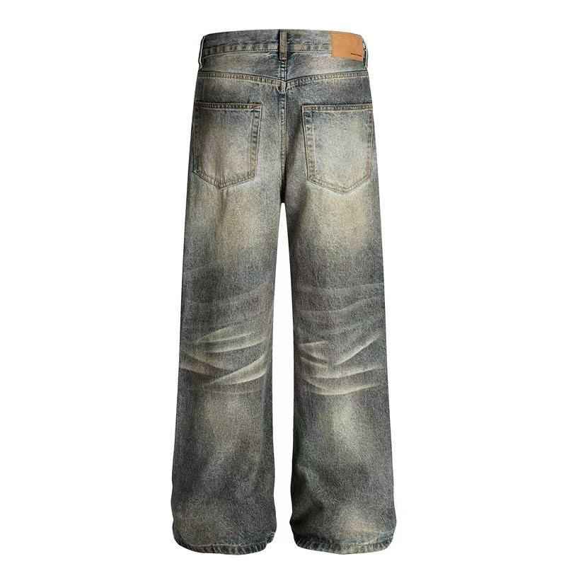 Heavy Destroyed Distressed Mud Wash Wide-Leg Jeans