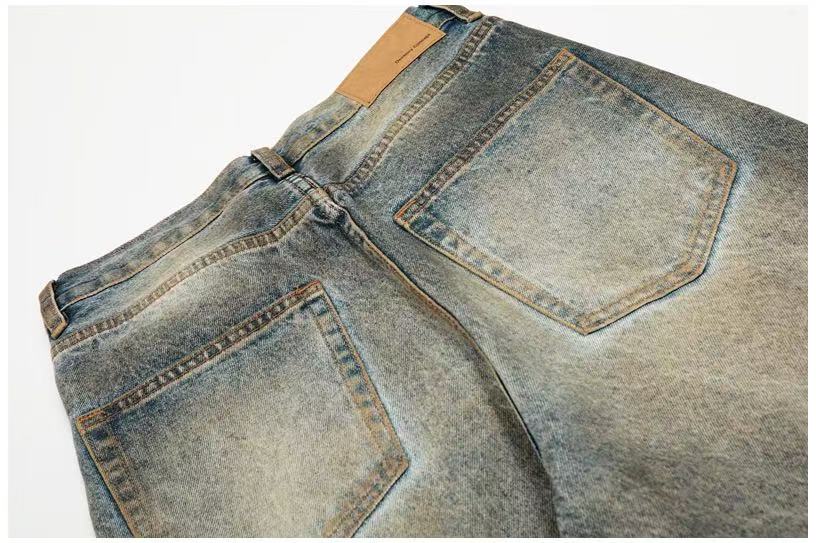 Heavy Destroyed Distressed Mud Wash Wide-Leg Jeans - OMYGOODS