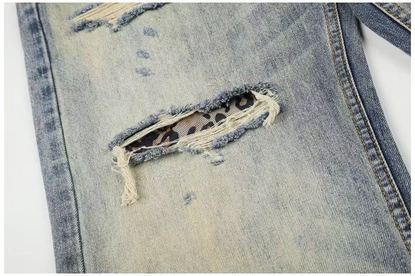 Leopard Patch Distressed Ripped Wash Wide-Leg Jeans - OMYGOODS