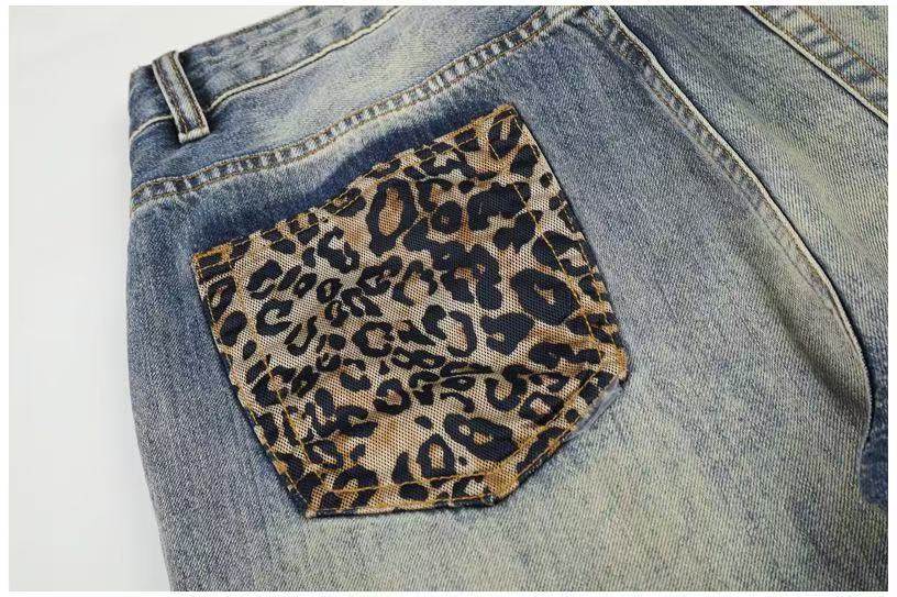 Leopard Patch Distressed Ripped Wash Wide-Leg Jeans - OMYGOODS