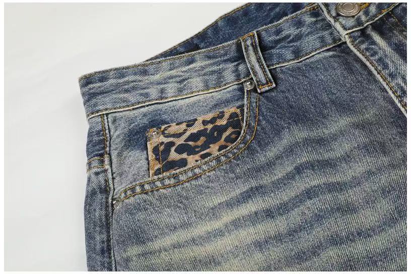 Leopard Patch Distressed Ripped Wash Wide-Leg Jeans - OMYGOODS