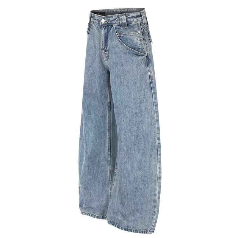 Multi-Button Layered Waist Acid Wash Wide-Leg Jeans