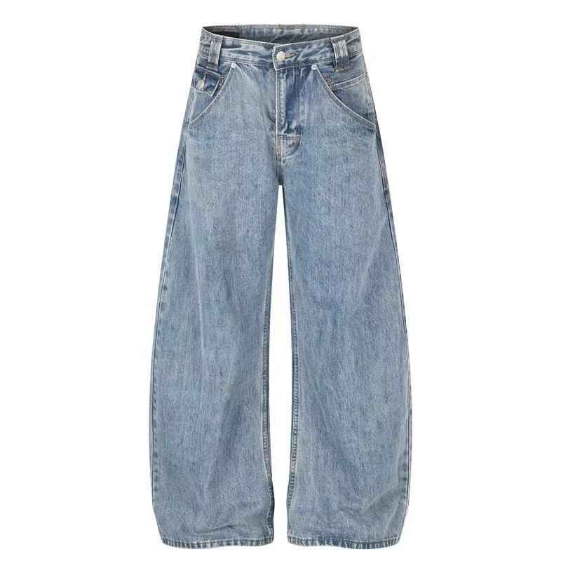 Multi-Button Layered Waist Acid Wash Wide-Leg Jeans