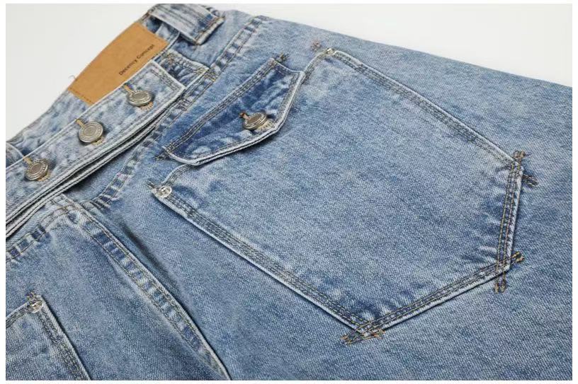 Multi-Button Layered Waist Acid Wash Wide-Leg Jeans - OMYGOODS