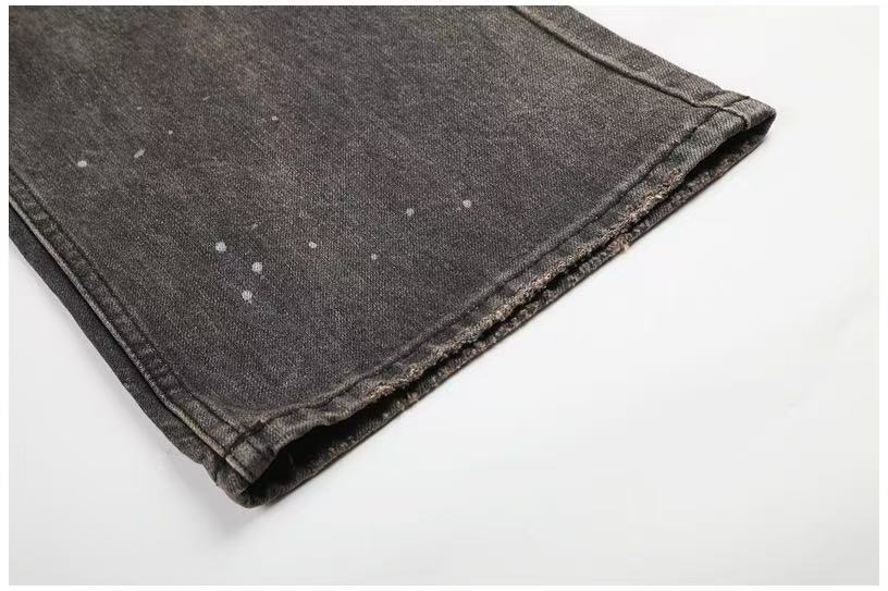 Smoky Grey Rhinestone Splatter Wash Wide-Leg Jeans - OMYGOODS