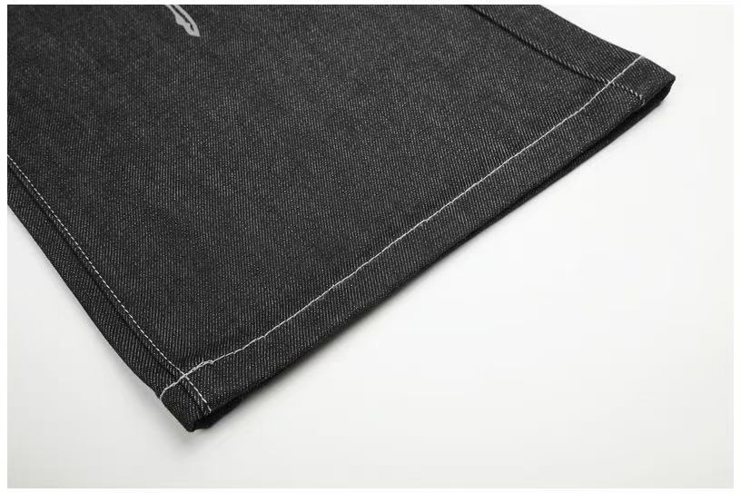 Black Raw Denim Horse & Sun Graphic Print Wide-Leg Jeans - OMYGOODS