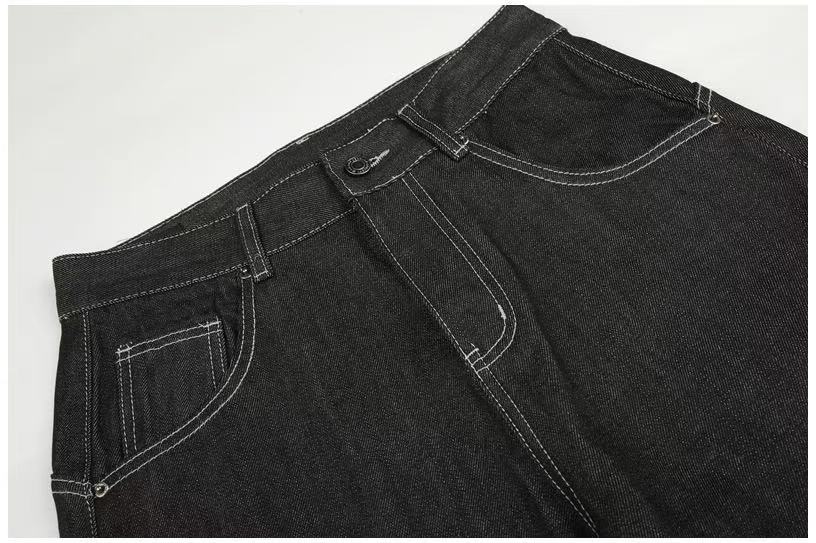 Black Raw Denim Horse & Sun Graphic Print Wide-Leg Jeans - OMYGOODS