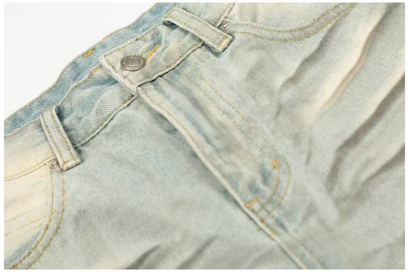 Dirty Yellow Pleated Whisker Wash Wide-Leg Jeans - OMYGOODS