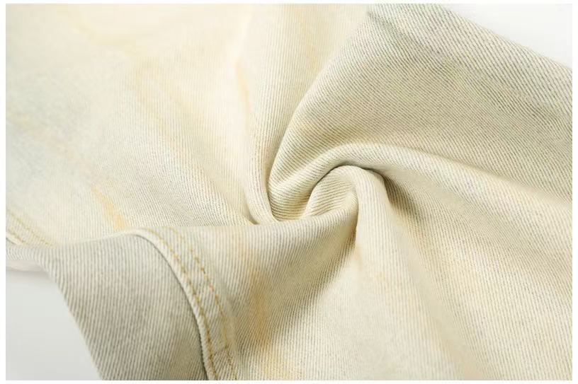 Dirty Yellow Pleated Whisker Wash Wide-Leg Jeans - OMYGOODS
