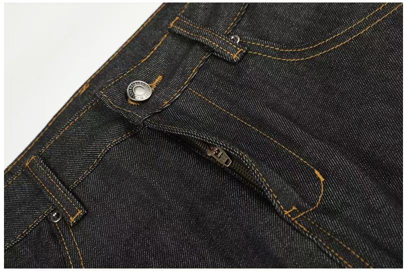 Studded Back Pocket Union Jack Cuff RawBlack Wide-Leg Jeans - OMYGOODS