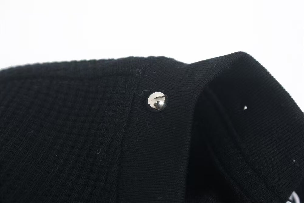Studded Collar Cross Print Waffle Knit Long Sleeve - OMYGOODS