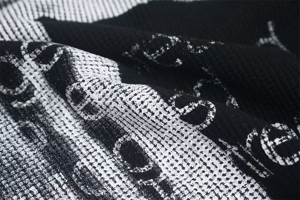 Studded Collar Cross Print Waffle Knit Long Sleeve - OMYGOODS