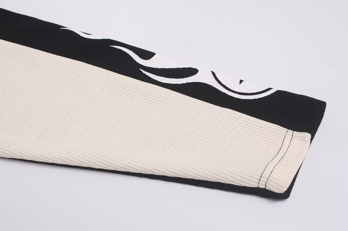 Racing Graphic Contrast Color Waffle Knit Long Sleeve - OMYGOODS