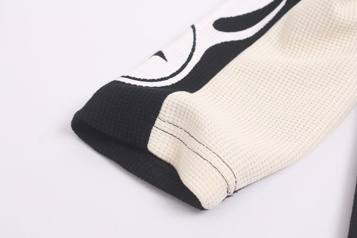 Racing Graphic Contrast Color Waffle Knit Long Sleeve - OMYGOODS