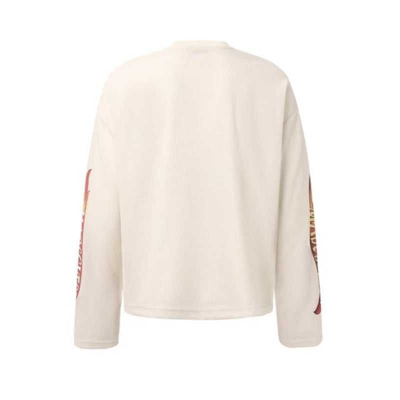 Vintage Racing Collage Print Waffle Knit Long Sleeve - OMYGOODS