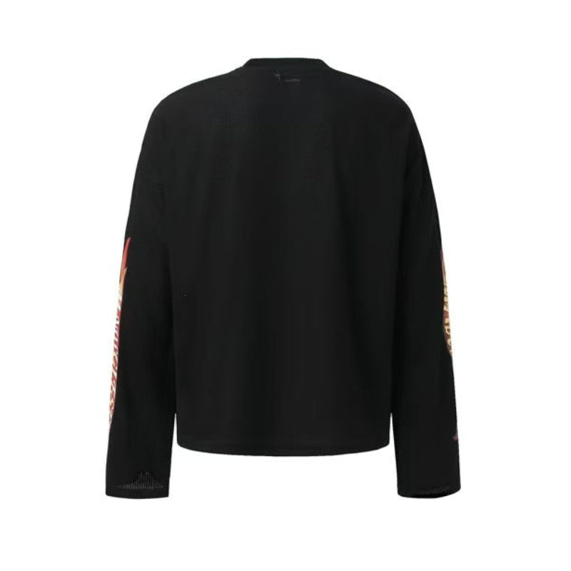 Vintage Racing Collage Print Waffle Knit Long Sleeve - OMYGOODS