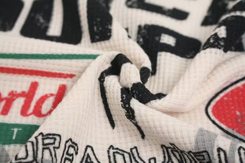 Vintage Racing Collage Print Waffle Knit Long Sleeve - OMYGOODS