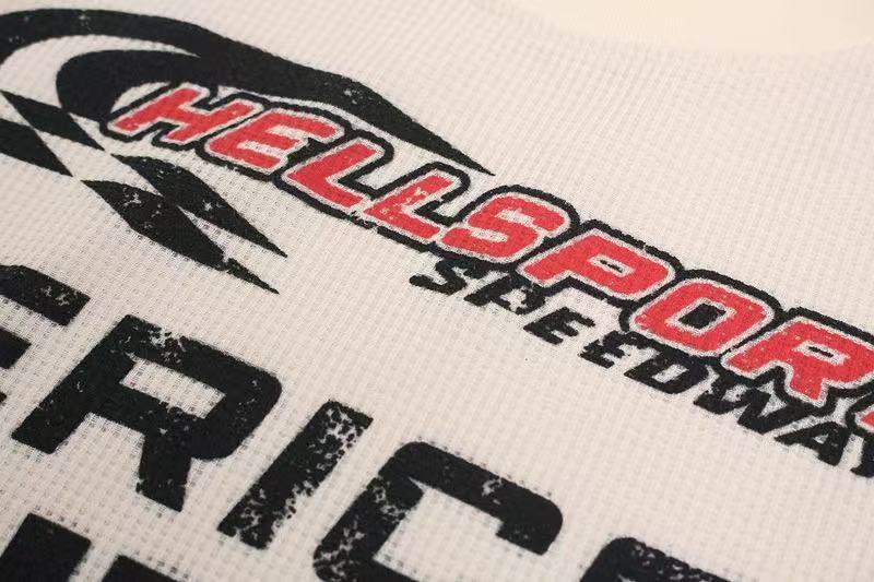 Vintage Racing Collage Print Waffle Knit Long Sleeve - OMYGOODS