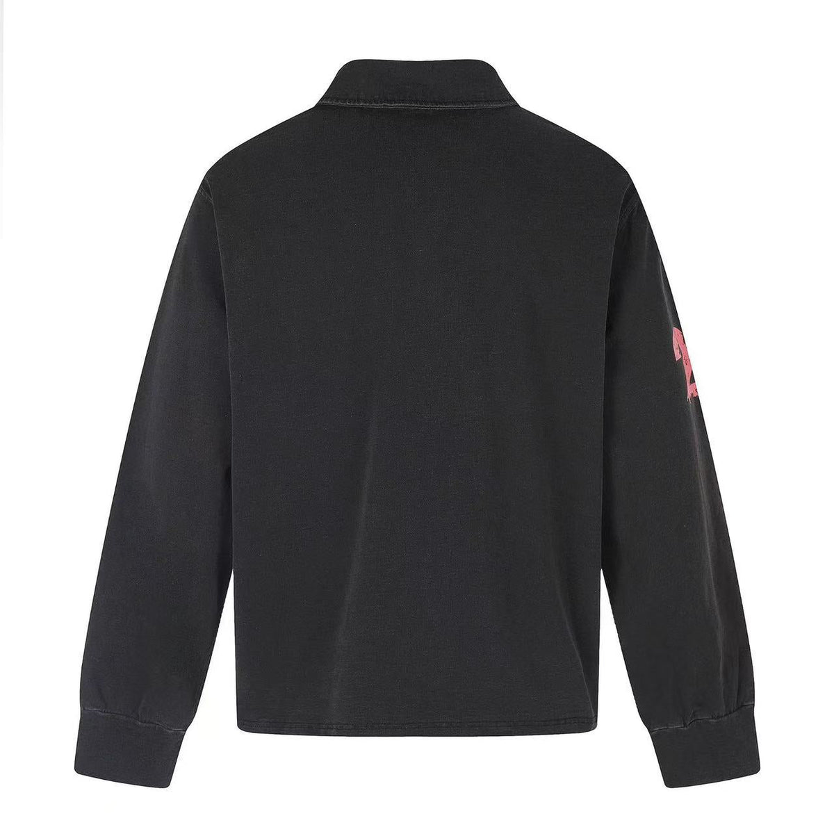 Wash Vintage Rock Graphic Long Sleeve Polo Shirt - OMYGOODS