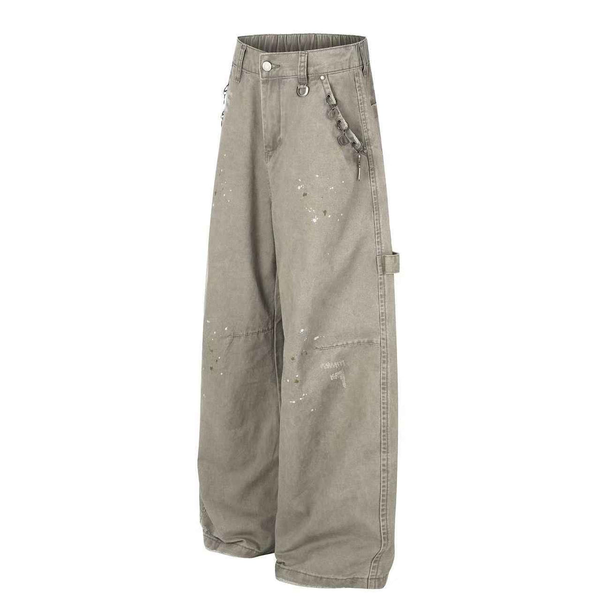 Splash Paint Distressed Chain Decor Wide-Leg Cargo Pants