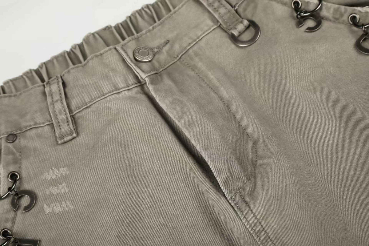 Splash Paint Distressed Chain Decor Wide-Leg Cargo Pants