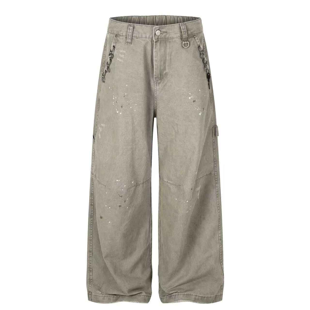 Splash Paint Distressed Chain Decor Wide-Leg Cargo Pants