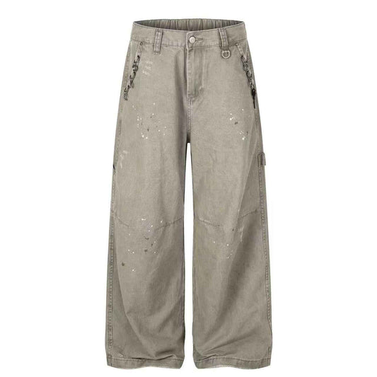 Splash Paint Distressed Chain Decor Wide-Leg Cargo Pants