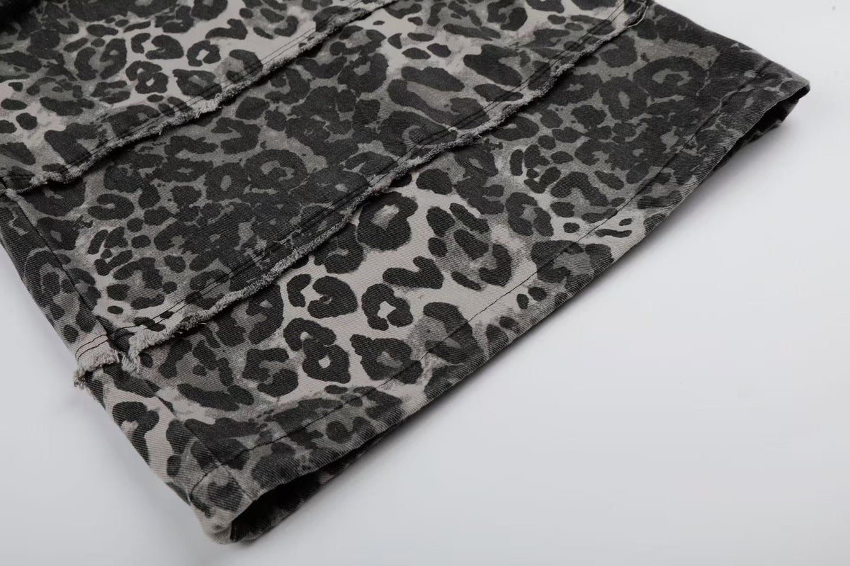 Leopard Print Skull 23 Raw Edge Wide-Leg Pants - OMYGOODS