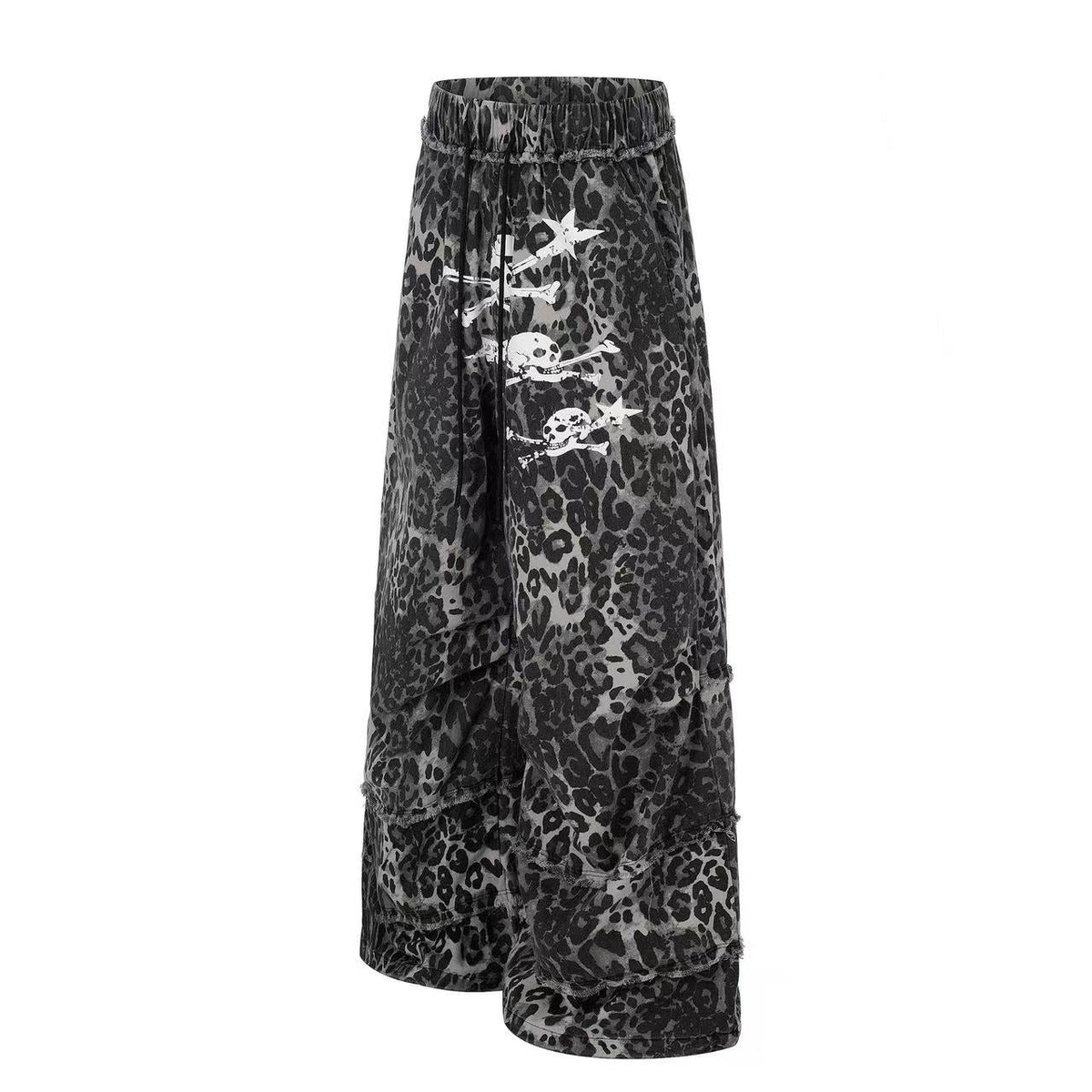 Leopard Print Skull 23 Raw Edge Wide-Leg Pants - OMYGOODS