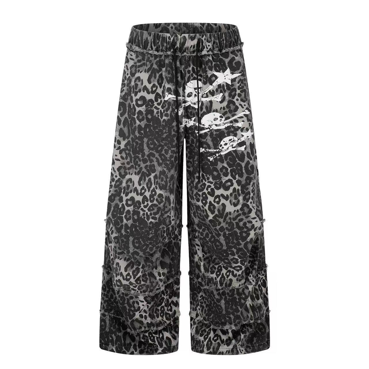 Leopard Print Skull 23 Raw Edge Wide-Leg Pants - OMYGOODS