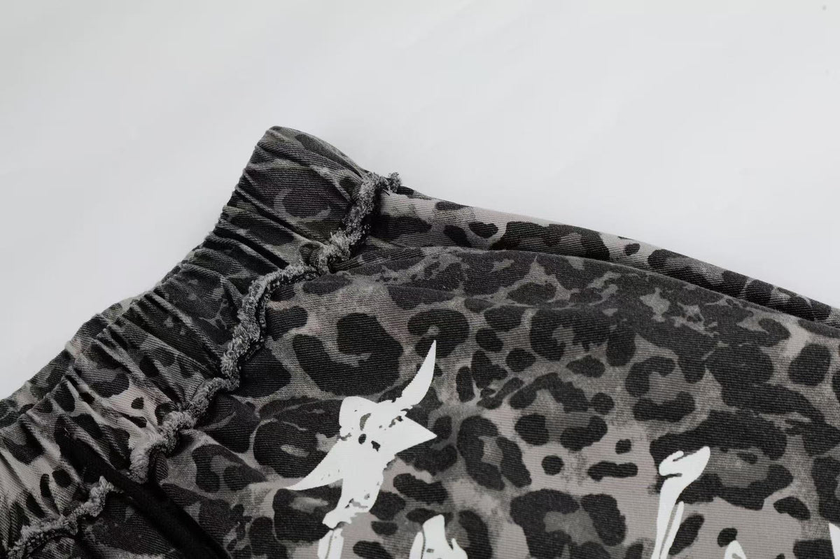 Leopard Print Skull 23 Raw Edge Wide-Leg Pants - OMYGOODS