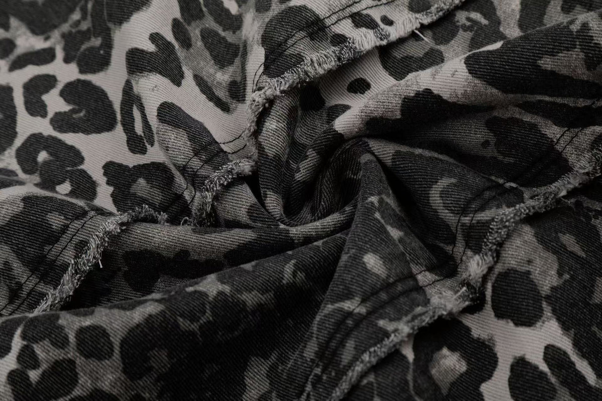 Leopard Print Skull 23 Raw Edge Wide-Leg Pants - OMYGOODS