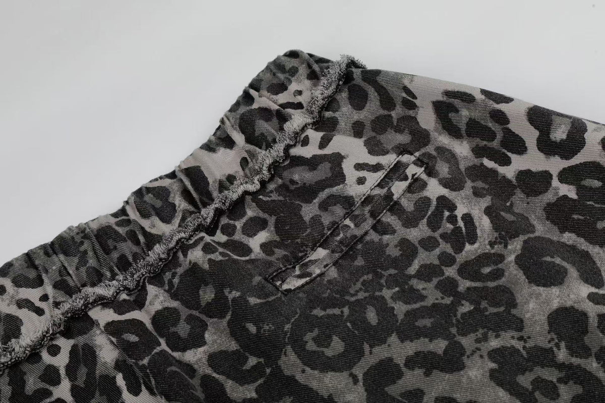 Leopard Print Skull 23 Raw Edge Wide-Leg Pants - OMYGOODS
